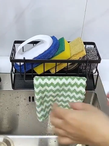 Multifunctional Plastic Sponge Drainer Rack with Soap & Towel Holder - Ideal for Kitchen & Bathroom Sinks #ZWL01