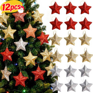 12Pcs Sparkling Stars Pendant Christmas Tree Hanging Pendant Glitter Star Party Christmas Decoration 5cm