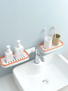 【Punching Free】Plastic Wall-mounted Rotatable Sink Drain Shelf Corner Bathroom Storage Rack Kitchen Supplies