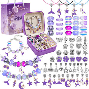 68pcs Purple Charm Bracelet Making Kit Christmas Handmade Jewelry Ornaments with Jewelry Box and Gift Bag Birthday New Year Je