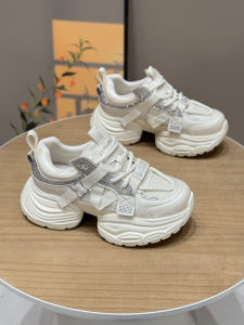 Trendy Diamond Decorated Thick Bottom Dad Shoes Womens Casual Sports Sneakers Comfortable Breathable Mesh Lined All-Match Style