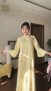Áo dài Cơ Uyển dáng suông vàng gà con tôn da chụp hình đầu năm có bigsize – Áo dài Ngọc San