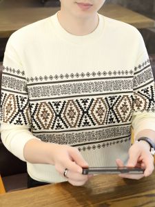 HENGYUANXIANG | Hengyuanxiang 2025 New Retro Ethnic Long Sleeve T-Shirt Mens Spring Autumn Casual Versatile Round Neck Base Shirt Cotton Polyester Spandex