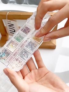 Nail Art Accessories Rhinestones Bead Storage Box Case 12 Grid Organizer Transparent Cover Dustproof