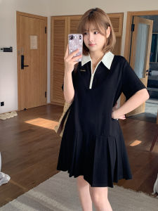 MASISI | Plus Size Colorblock Polo Collar Pleated Hem Loosely Fitted Dress