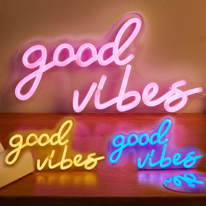 Chi-buy Good Vibes LED Neon Sign USB Powered Neon Signs Night Light 3D Wall Art & Game Room Bedroom Living Room Decor Lamp Signs