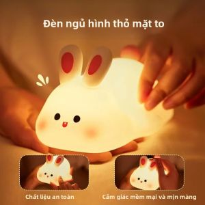 Đèn Ngủ LED Silicon Hình Thỏ Dễ Thương Có Hẹn Giờ - Điều Khiển Bằng Cảm Ứng Sạc Lại Được Trang Trí Phòng Ngủ Đèn Ngủ Điều Chỉnh Độ Sáng Bằng Cảm Ứng