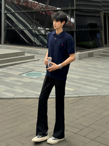 กางเกงขายาวทรงตรงผ้าไหมน้ำแข็งสีดำสำหรับผู้ชายในช่วงฤดูร้อน กางเกงขายาวทรงสลิมฟิต กางเกงขายาวทรงตรงแบบบาง กางเกงขายาวทรงตรงสำหรับใส่ไปทำงาน