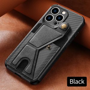 Creative Card Wallet Leather Bracket Stand Carbon Fiber Phone Case For iPhone 15 Pro Max 15 Plus 14 Pro Max 14 Plus 13 Pro Max 12 Pro Max 13 12 Mini Convenient Card Slot Holder Back Cover Case For iPhone 11 Pro Max XS Max XR 7 8 Plus