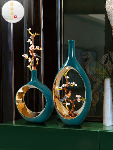 Yuan Sheng Ji Zhen Chinese Style Enamel Color Flower Vase Ceramic Living Room TV Cabinet Decorative Accessories Creative Luxury