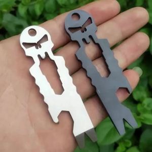 Stainless Steel Tactical EDC Multi-function Skull Keychain Tool Pocket Carry On Outdoor Crowbar Screwdriver