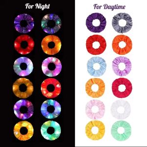 10-100Pcs LED Hair Scrunchie Light Up Hair Scrunchy for Women Satin Elastic Hairband Christmas Glow in the Dark Party Supplies