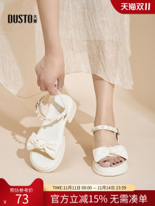 Sweet Flat Heel Sandals Womens Shoes Summer New Style DUSTO One-Strap Gladiators mid Heel PU Material round Toe Glue Bonded