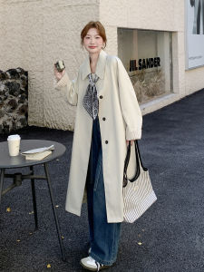 Chic Casual Long Womens Coat Khaki Color Simple Match All Autumn New Style Korean Version Commute Loose Fit Single Button
