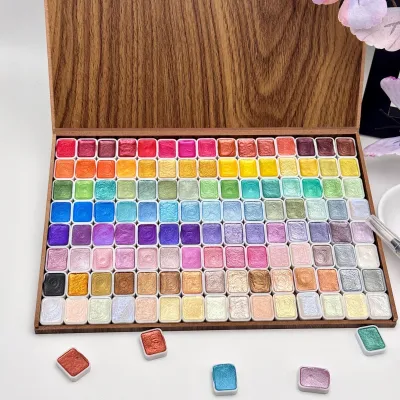48-120 Colors Pearl Watercolor Pigment: Metallic Solid Paint Portable Art Kit for Painting - Perfect Holiday Gifts for Artists