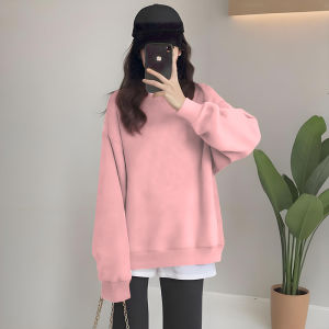 เสื้อฮู้ดคอกลมแขนยาวทรงหลวมสไตล์เกาหลีสำหรับผู้หญิงในฤดูใบไม้ร่วงปี 2024 เสื้อคลุมกันหนาวทรงหลวมสีแดงมะกอกแบบสองชิ้นปลอมแบบสวมหัว