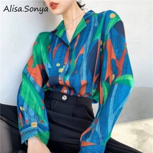 (Cle) Alisa.sonya เสื้อเชิ้ตผู้หญิงสไตล์เกาหลีปกคอปกหลวมลำลองเสื้อสีน้ำเงินแขนยาวแบบทางการ