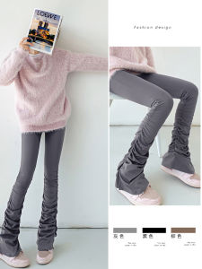 Casual High Waist Pleated Flared Pants Womens Spring Autumn Slimming Elastic Floor Length Shark Pants Nylon Polyester Blend