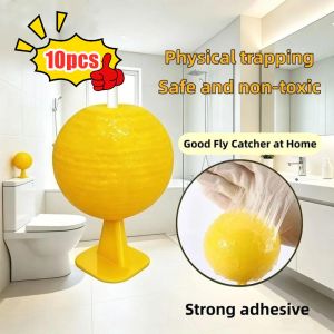 【BUY 5 TAKE 5】10pcs Fruit Fly Traps IndoorInsect Repellent Kitchen Midge StickyBalls To Attract fruit fly trap household armyworm ball bug catching artifact Fruit Fly Killer Trap Non-Toxic Yellow Ball Trap Super Sticky & Long-Lasting FlyCatcher