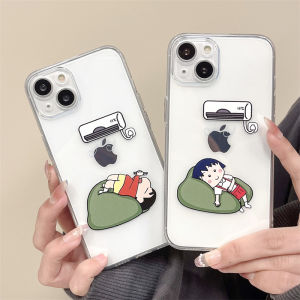 Creative Silicone Phone Case for iPhone 13 14 pro Max 12 Womens Style Air Conditioned Crayon Shinchan Small Ball Couple Cartoon