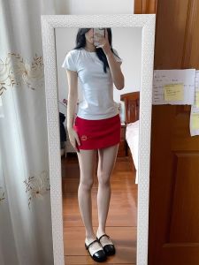 Sweet Cool Red Embroidered A-Line Mini Skirt Womens High Waist Slim Fit Short Skirts Summer New Arrival Korean Style Commute