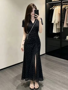 LIRENQING | Vintage French V-Neck Polka Dots Summer New Style Not Common Slit Long Dress