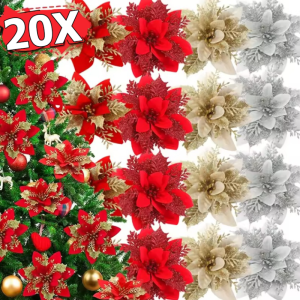 20/10/5Pcs Large Artificial Christmas Flower for Home Christmas Party Wedding Decoration / Scrapbooking DIY Christmas Tree Silk Fake Flowers / Glitter Artificial Flowers with Clips