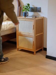 The Room Place Bamboo Wood Bedroom Side Table Storage Kabinet Bedside cabinet Meja Sisi