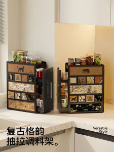 ชั้นวางเครื่องปรุงรสในครัวแบบดึงได้ ขอบบาง ชั้นวางของในช่องเก็บของ เครื่องปรุงรส วัสดุเหล็กคาร์บอน ไม่ต้องเจาะรู