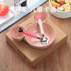 Mickey Mouse Anti-Scalding Childrens Bowl And Spoon Set Cute Cartoon Baby Food Bowl Dining Utensils Home Use Baby Feeding Set