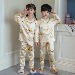 Long Sleeve Silk Pyjamas Thin Home Clothes for Little Girls Boys Cartoon Design Childrens Air Condition Set Summer Home Suit