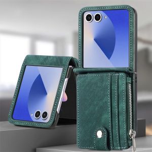 Ốp Điện Thoại Ví Da Cao Cấp Cho Samsung Galaxy Z Flip 8/7 FE/6/5/4/3 Flip8 Có Ngăn Đựng Thẻ Và Khóa Kéo Bảo Vệ Toàn Diện