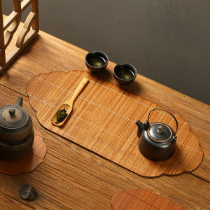 แผ่นไม้ไผ่แนววินเทจผ้าคาดโต๊ะไม้ไผ่แผ่นรองสไตล์จีนแผ่นรองน้ำชาแบบสานแผ่นรองจานสำหรับชงชาพิธีชงชาแบบเรียบง่ายสไตล์เซนแผ่นรองโต๊ะ