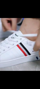 Three-color striped casual sneakers letter printing versatile lace-up trendy board color matching trendy board shoes