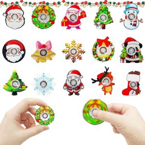 12/24/36 Pcs Acrylic Cartoon Old Man Christmas Tree Elk Snowman Fingertip Spinner for Christmas New Year Carnival Party Gift Bag