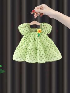 Princess Style Floral Print Summer Dress for Girls Thin Cotton Blend Fabric A-Line Skirt Short Sleeve Everyday Wear