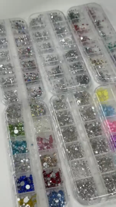 [Vainpot-SG] Mix Shapes Flat Back Resin Nail Decos 12-Grid Box | Round & Mix Shapes Nail Art Decos