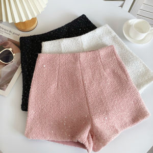 Classic Style Easiest for Match Tweed Glitter Shorts Female 2023 Fall and Winter New Arrival High Waist Silm Outer Wear Bootcuts