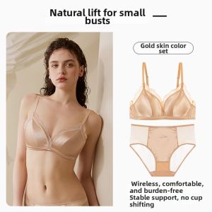 Gathering Prevent Sagging Reduce Side Breast Summer Lace Bra Set