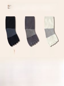 JINGCHI | Mens Five-Finger Cotton Socks Pure Color Sport Socks Absorb Sweat Anti-Odor Toe Long Socks Separate Toe Spring Autumn Winter Mid-Calf Socks
