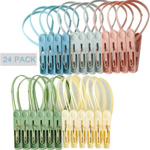 Clothespins 24 Pack Small Mini Clothes Pins with Plastic Rope for Clothesline Cute Sturdy Clothing Closepins Blue Green  Chip De