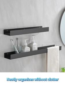 YT Aluminum Multifunctional Bathroom Storage Rack Wall Mounted Cosmetics Rack Black