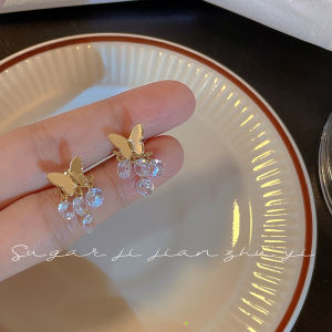 Elegant Butterfly Ear Cuff Dual Wear Womens Fashion Jewelry Simple Stylish Crystal Tassel Unique Design Summer Ear Rings