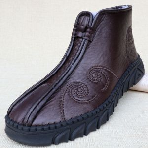 Old Beijing Embroidered Cotton Shoes for Men Thickened Warm Rabbit Fur Hanfu Shoes Comfortable High Top Retro Winter Boots