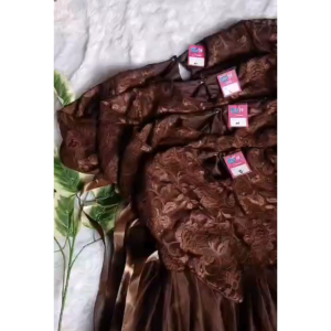 Gamis Muslim Anak Warna Mahogany Baju Gamis Brukat Tutu Syari Anak Cewek 4-11 Tahun