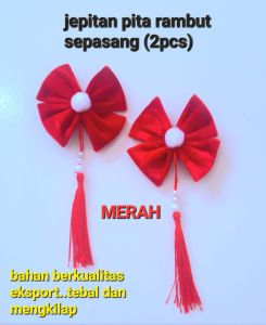sepasang jepitan rambut pita korea merah putih (produk baru)