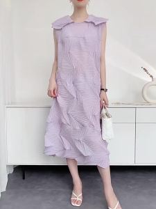 L-1108# One Size (45-75kg) Summer Sanzhai WomenS Handmade Pleated Vest Midi Dress