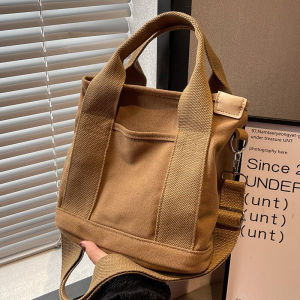 Fashionable Canvas Bucket Bag Womens Crossbody Handbag Autumn Winter New Style Wide Strap Shoulder Bag Popular Small Size Bag