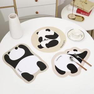 Leather Cute Panda Dining Table Placemat Water Proofing Oil Proofing Heat Insulated Pad Mouse Pad Coffee Drink Pad