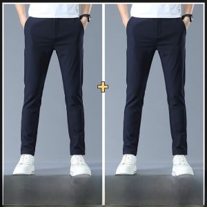 ROMON | Lormen Mens Casual Pants Summer Thin Loose Straight Ice Silk Elastic Business Youth Fashion Long Trousers Fashionable City Style